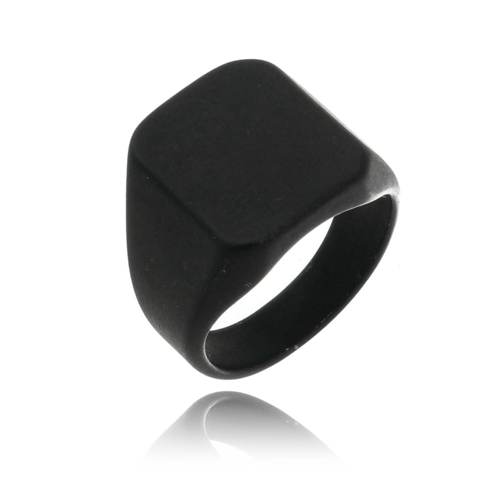 Anel de Aço Masculino Retangular Preto