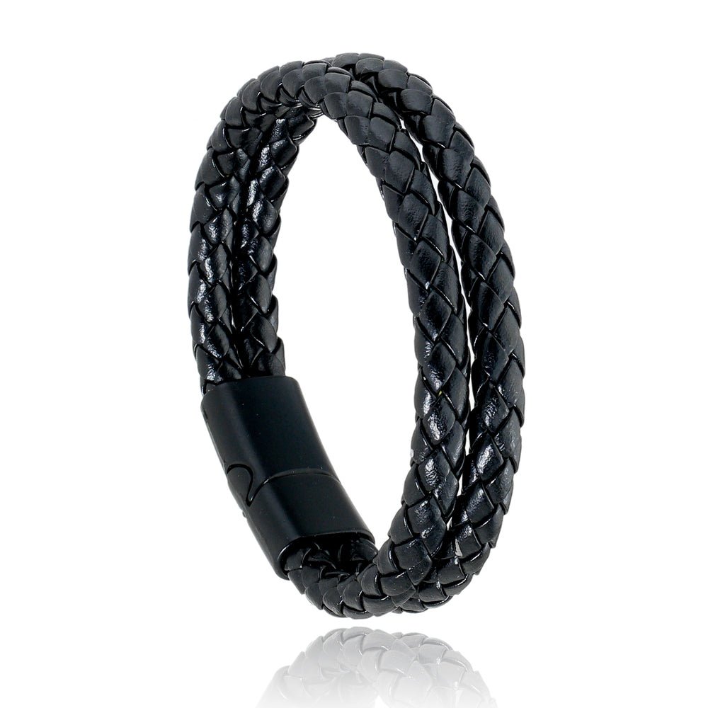 Pulseira Masculina Preta em Couro  08707